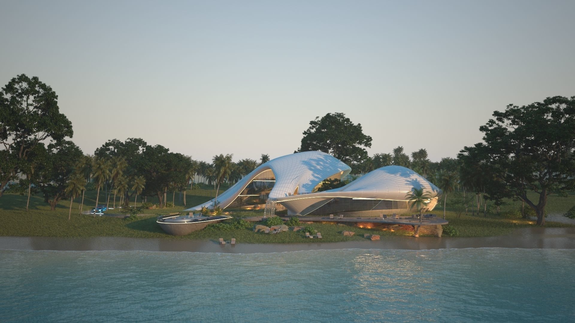 Organic beach villa house vray 3ds max 3D model_3