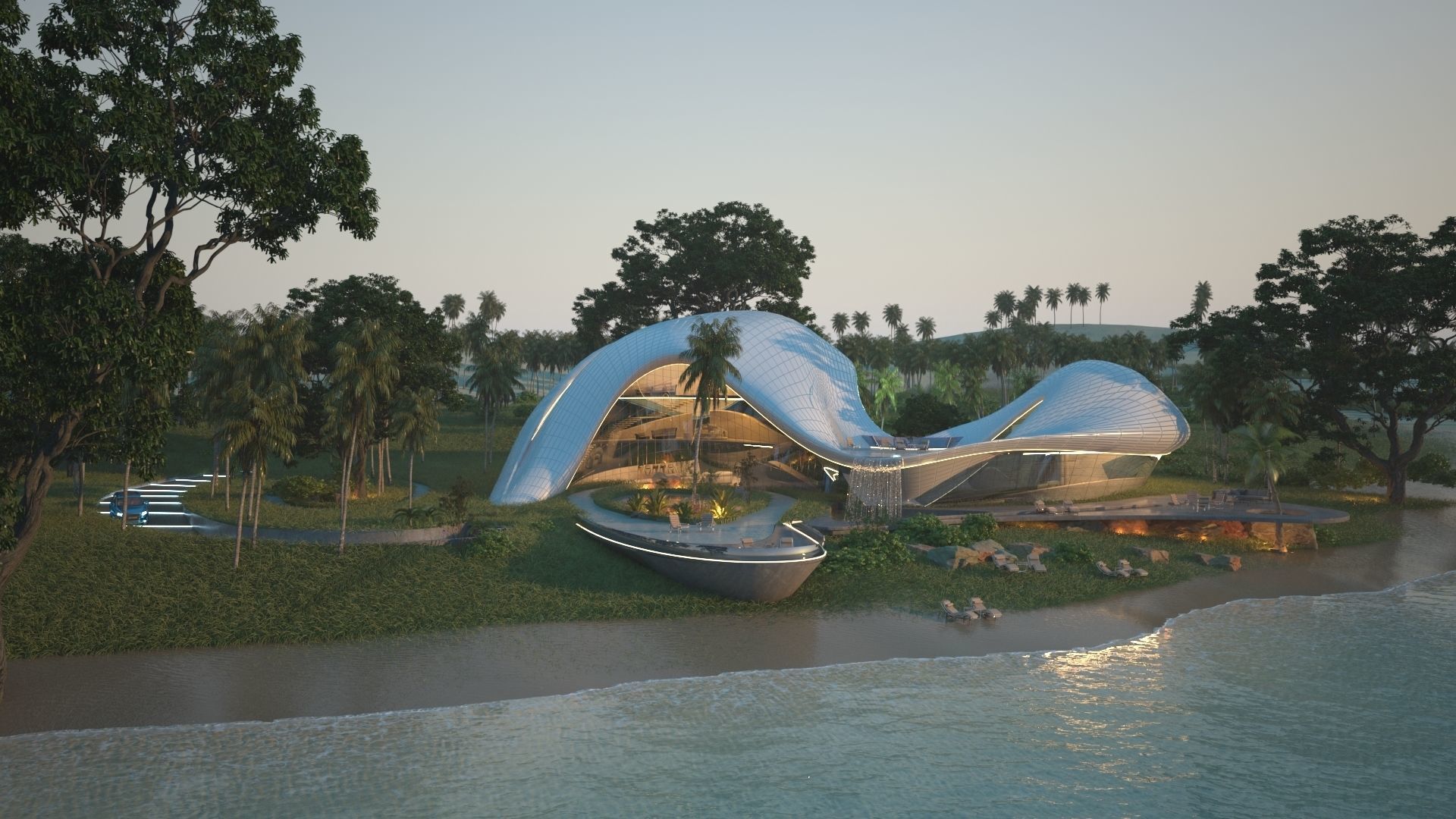 Organic beach villa house vray 3ds max 3D model_9