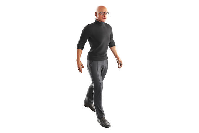 Richard-Black-GolfShort-Walking man in glasses Low-poly 3D model