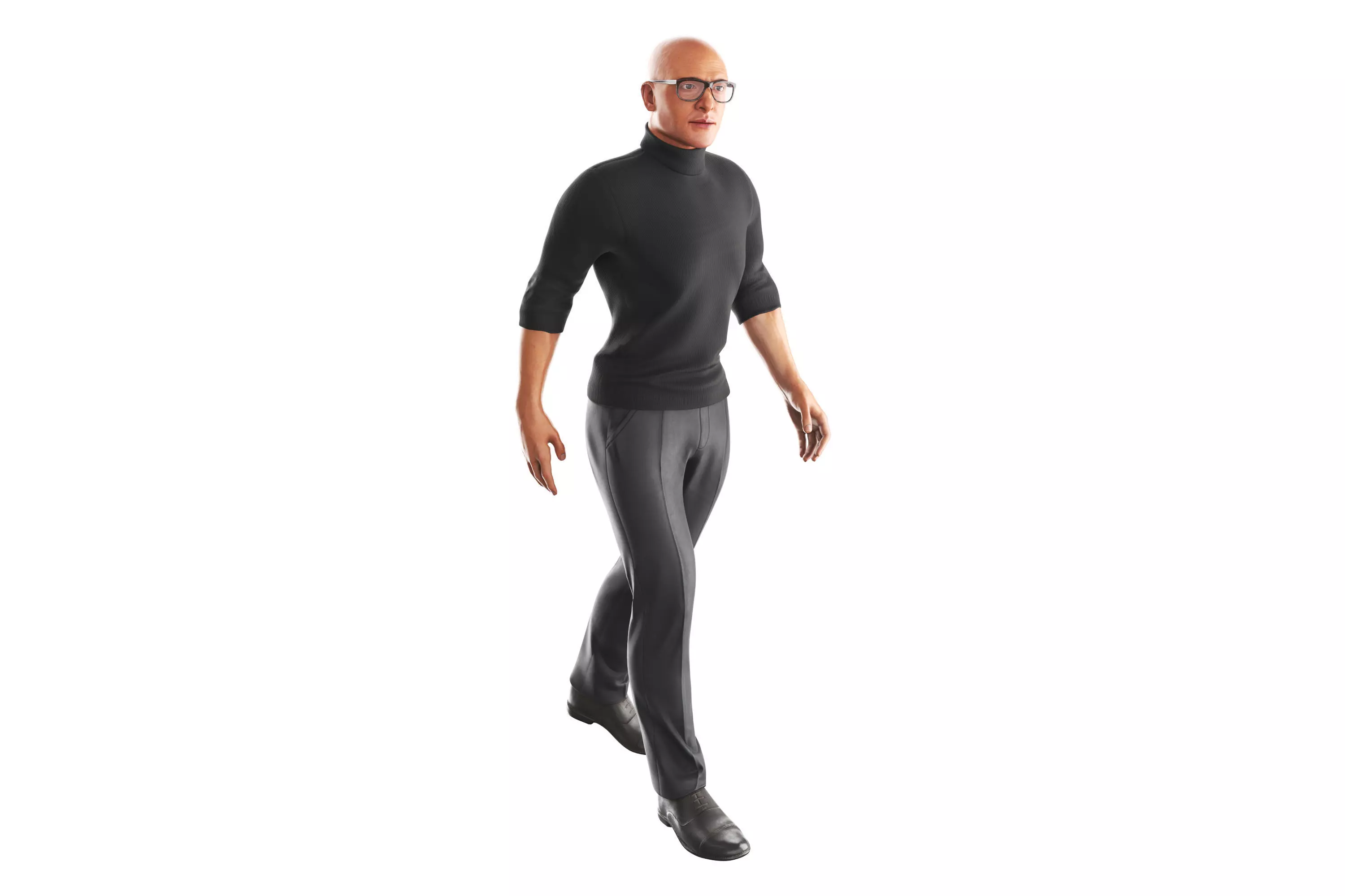 Richard-Black-GolfShort-Walking man in glasses Low-poly 3D model