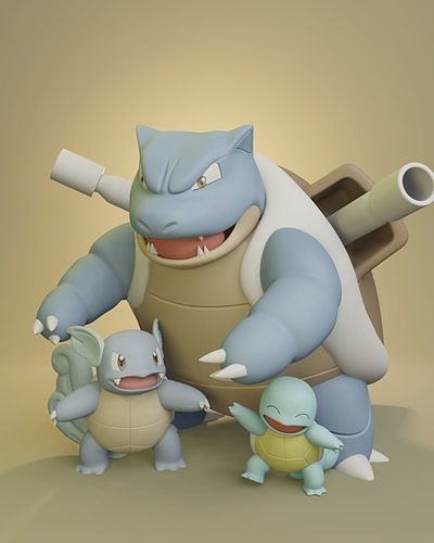 Pokemon -  Squirtle Wartortle and Blastoise with 3 poses each 3D print model
