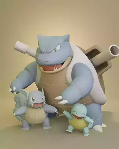 Pokemon -  Squirtle Wartortle and Blastoise with 3 poses each 3D print model