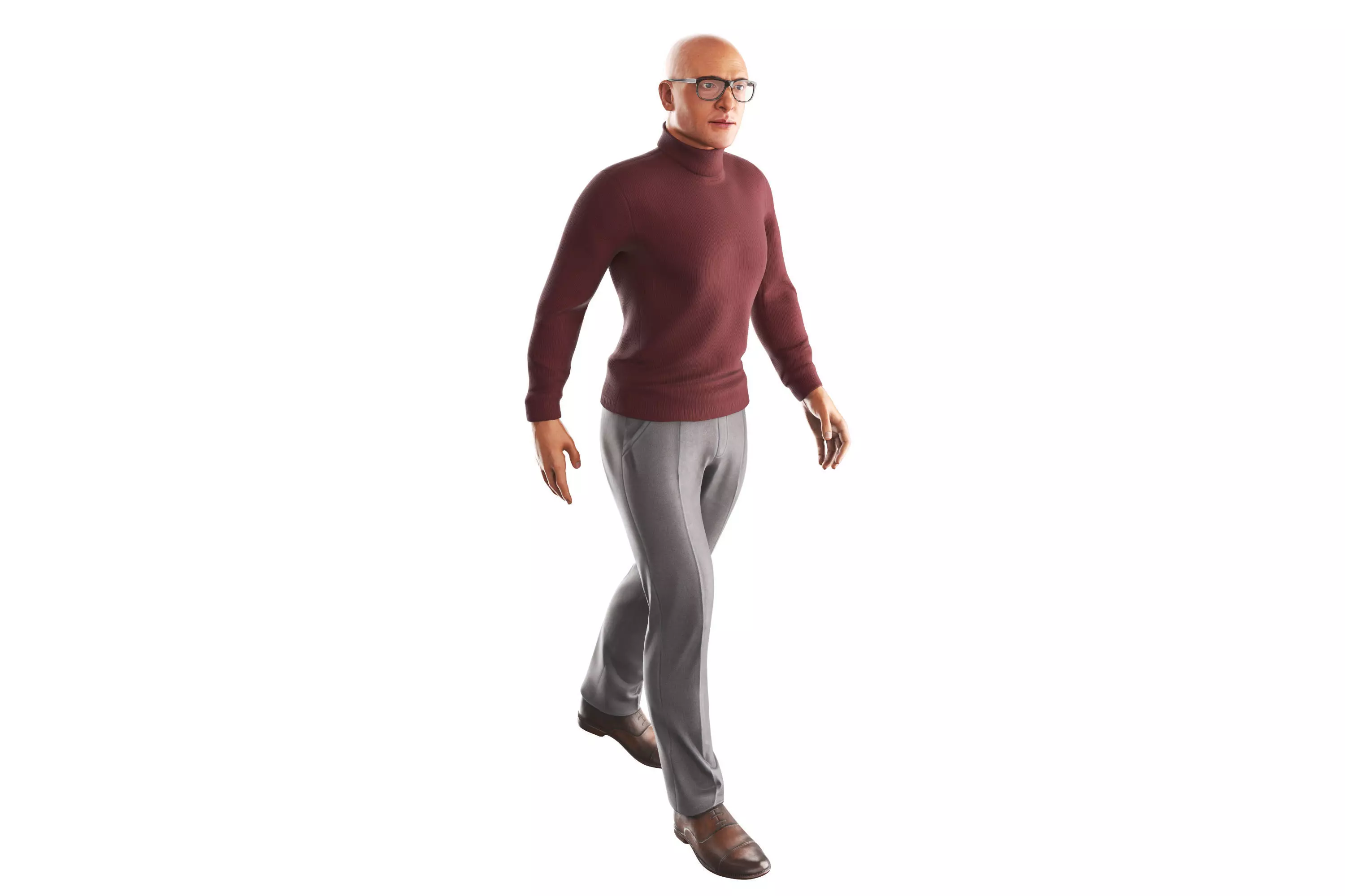 Richard-Red-Golf-Walking man wearing glasses and pants Low-poly 3D model_0