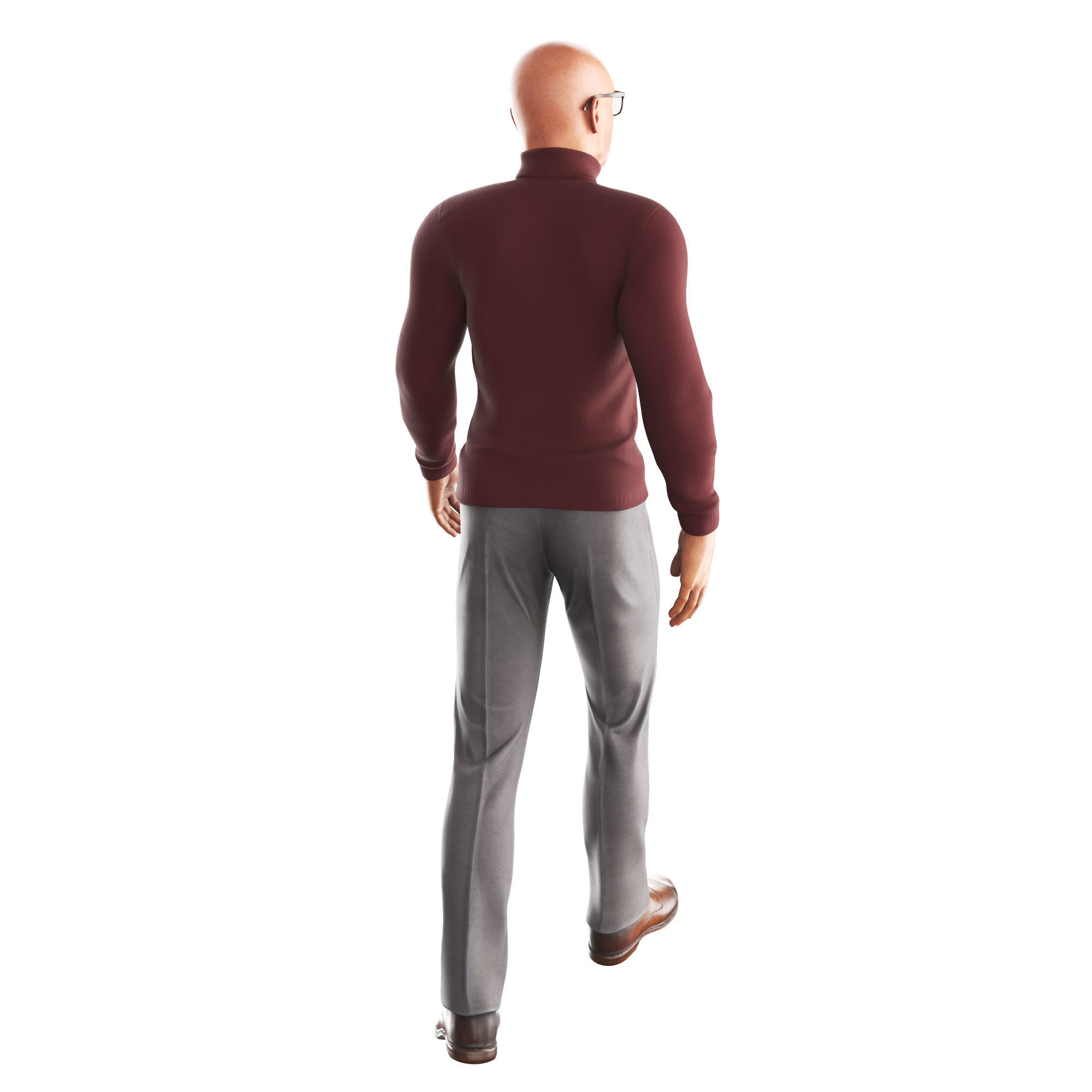 Richard-Red-Golf-Walking man wearing glasses and pants Low-poly 3D model_4