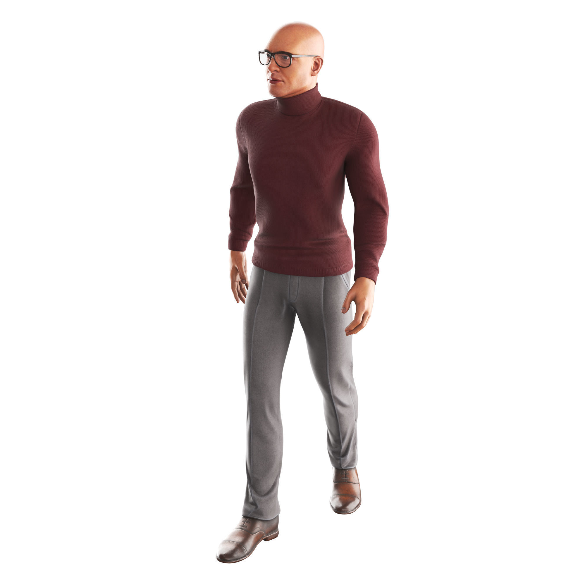 Richard-Red-Golf-Walking man wearing glasses and pants Low-poly 3D model_2