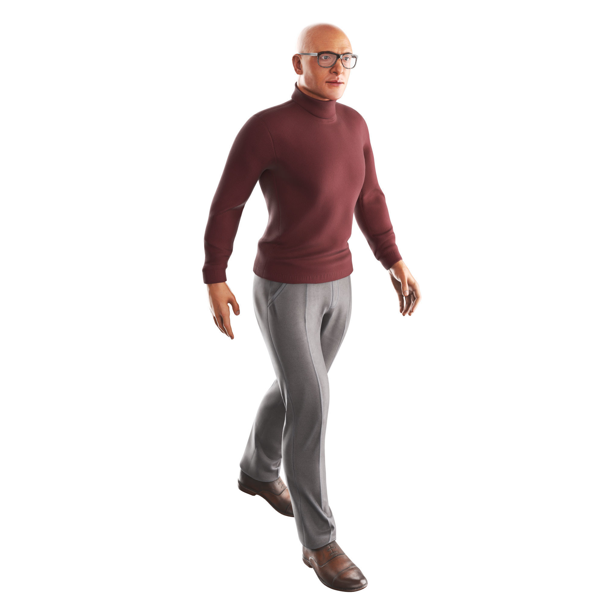 Richard-Red-Golf-Walking man wearing glasses and pants Low-poly 3D model_1