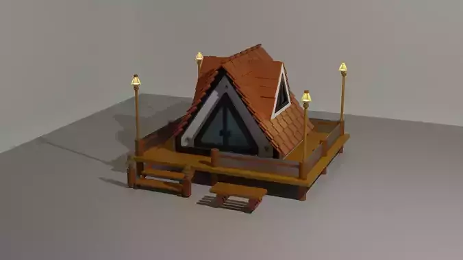 House Collection 3D model 3D model adirondack tent on wooden platform
