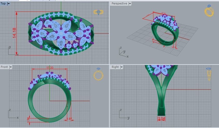 Flower diamond ring 3D print model_4