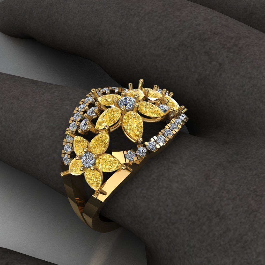 Flower diamond ring 3D print model_2
