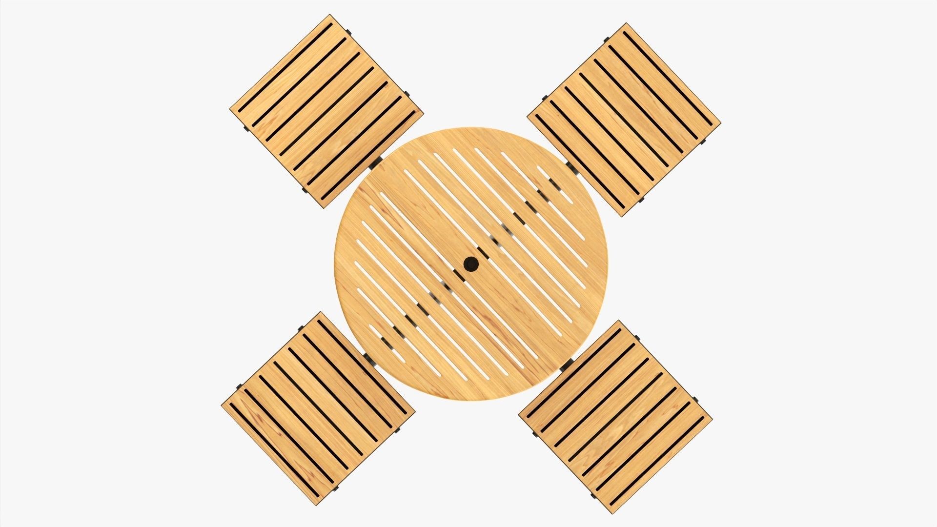 Outdoor Wood Umbrella Table with 4 Seats 3D model_5