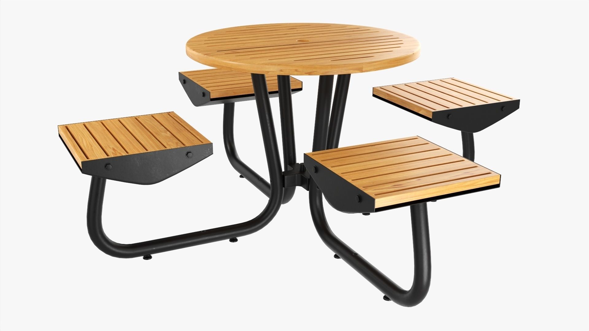 Outdoor Wood Umbrella Table with 4 Seats 3D model_2