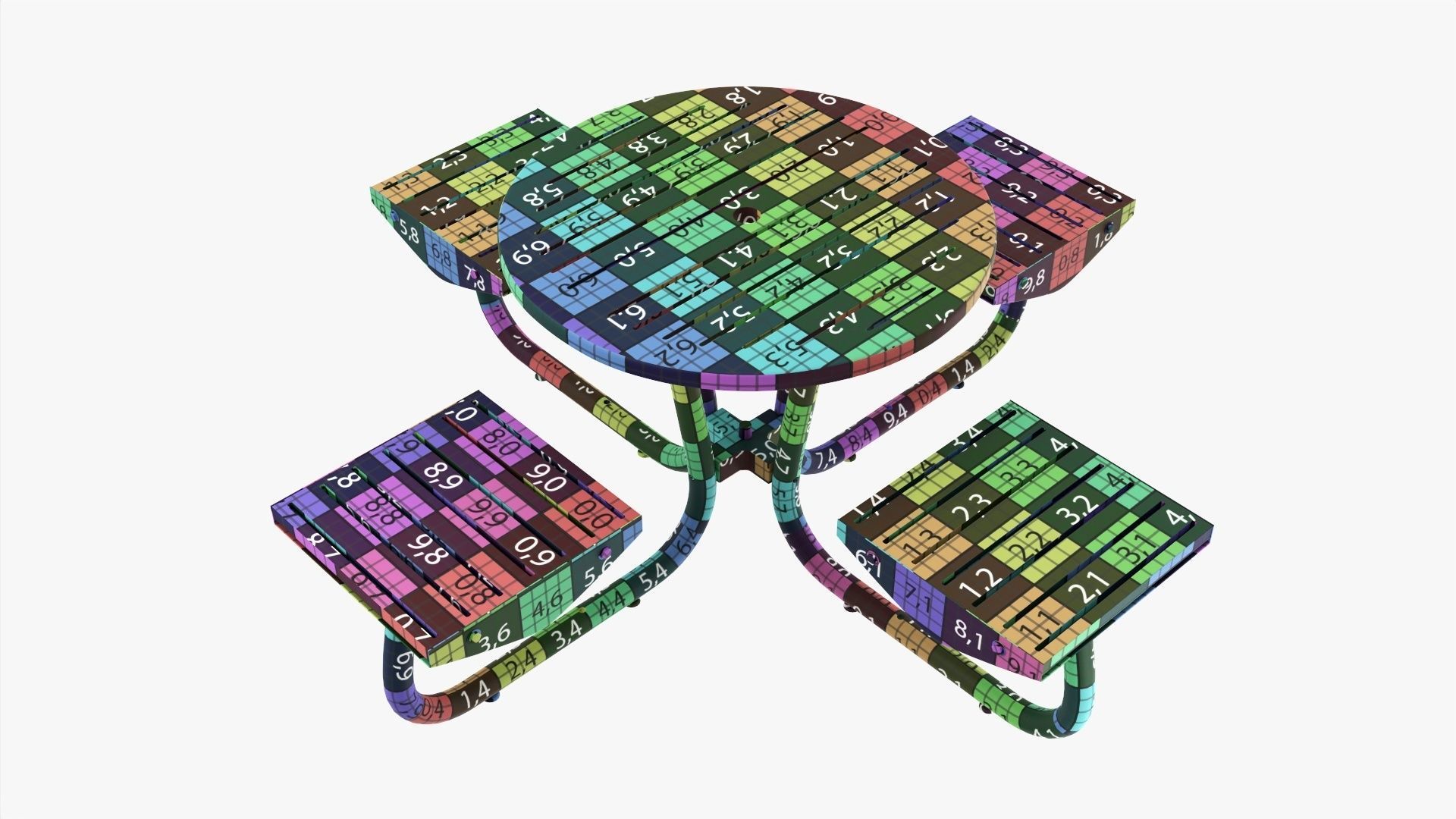 Outdoor Wood Umbrella Table with 4 Seats 3D model_8