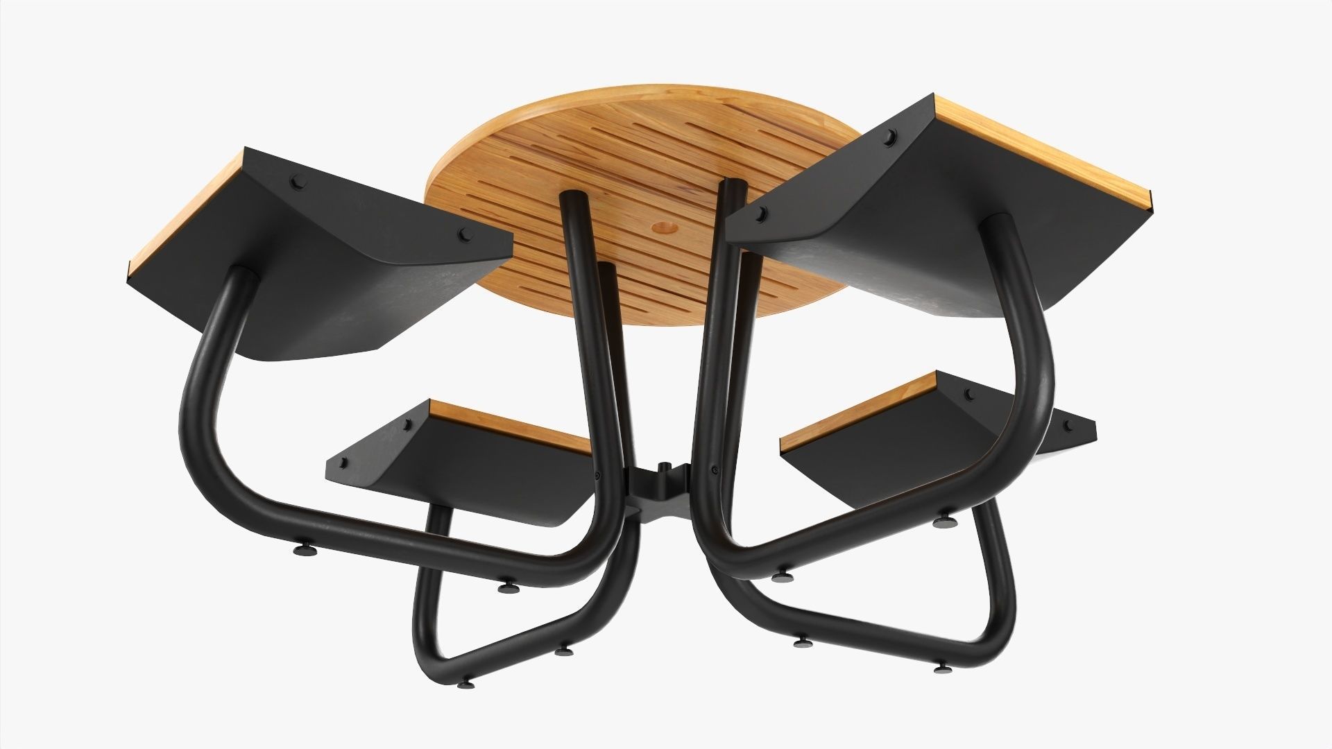 Outdoor Wood Umbrella Table with 4 Seats 3D model_3