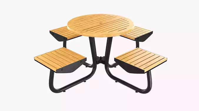Outdoor Wood Umbrella Table with 4 Seats 3D model
