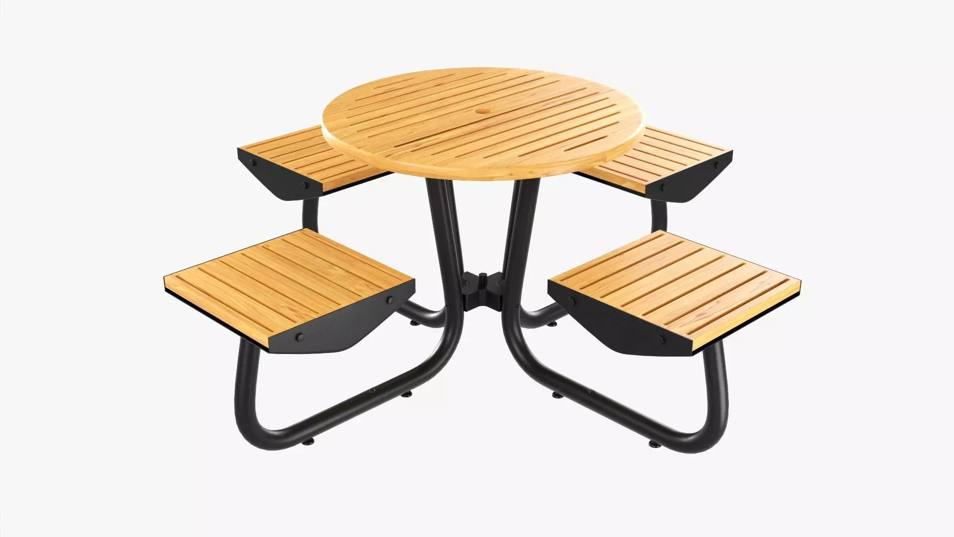 Outdoor Wood Umbrella Table with 4 Seats 3D model_0
