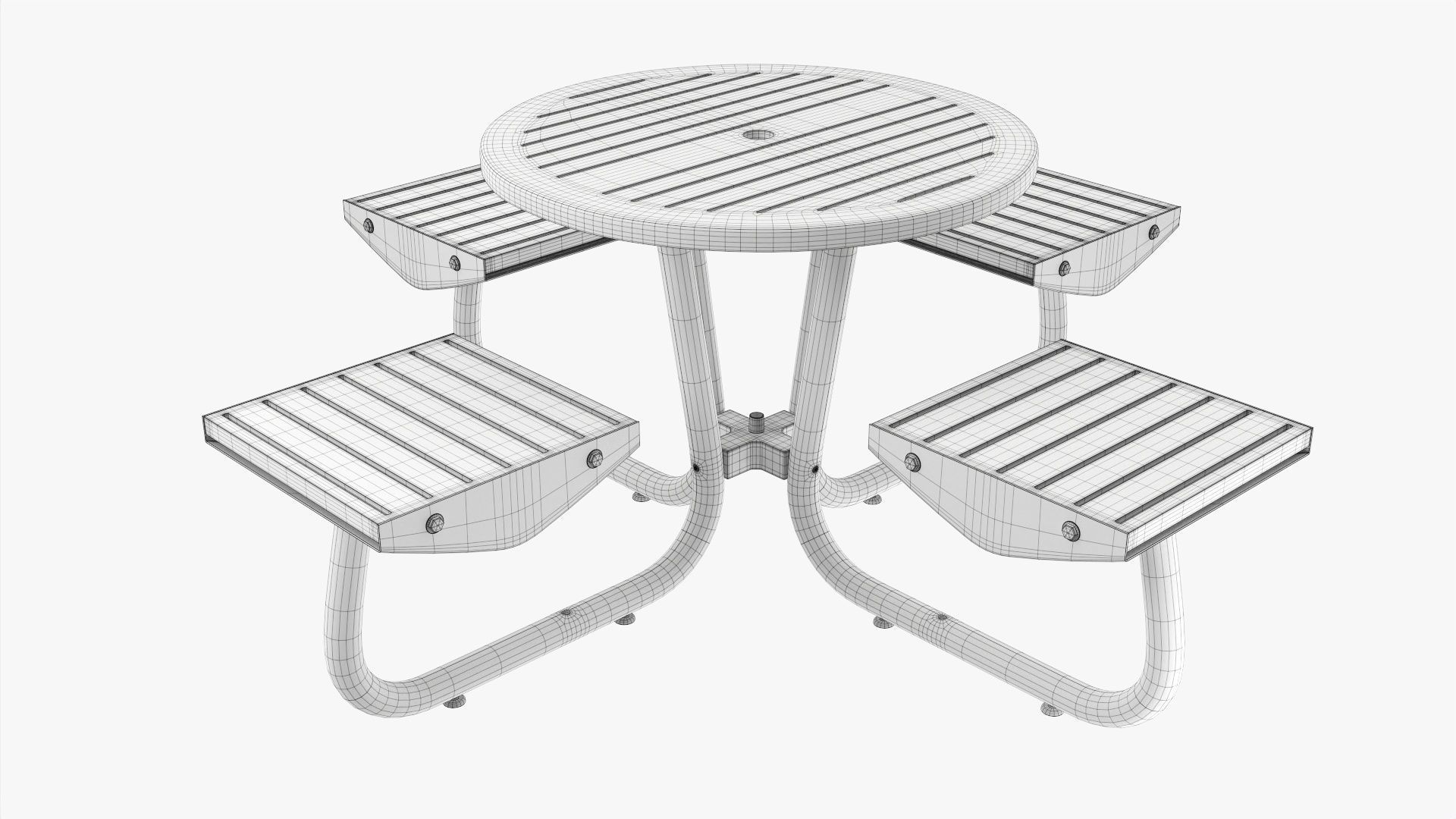 Outdoor Wood Umbrella Table with 4 Seats 3D model_6