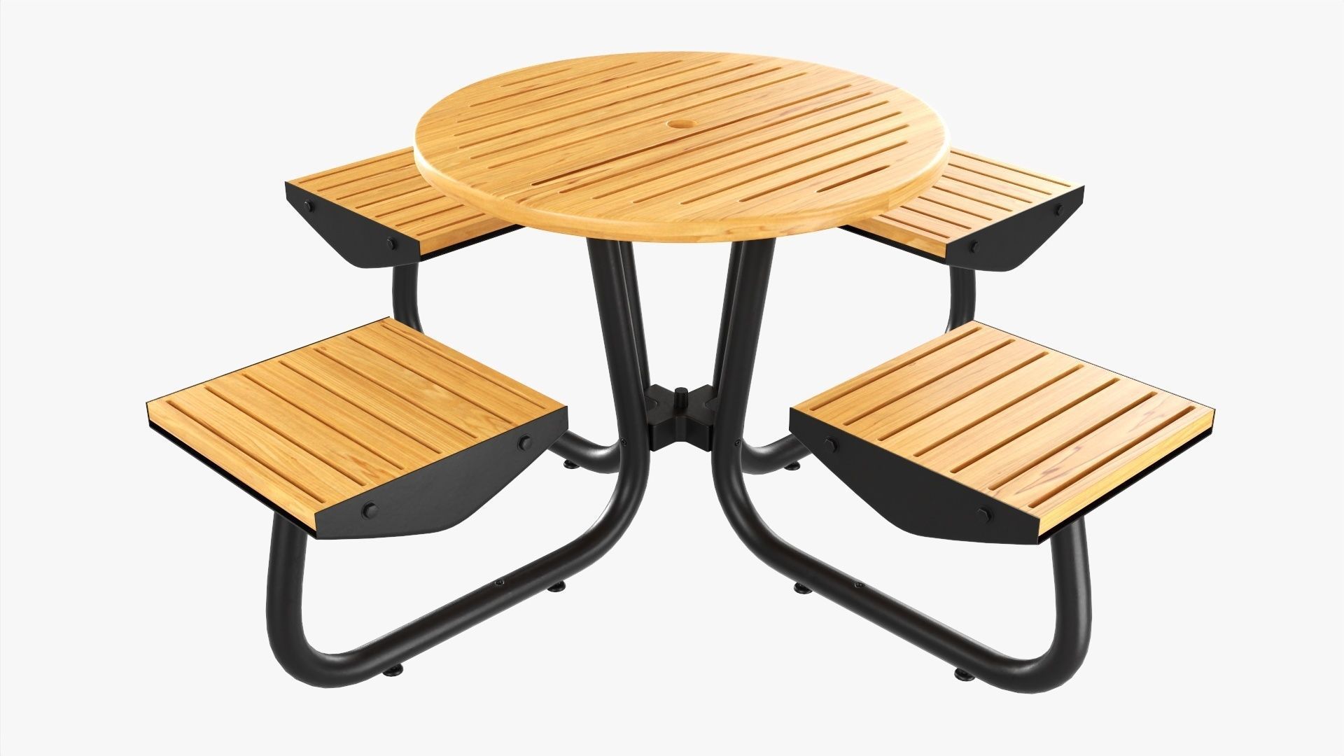 Outdoor Wood Umbrella Table with 4 Seats 3D model_1