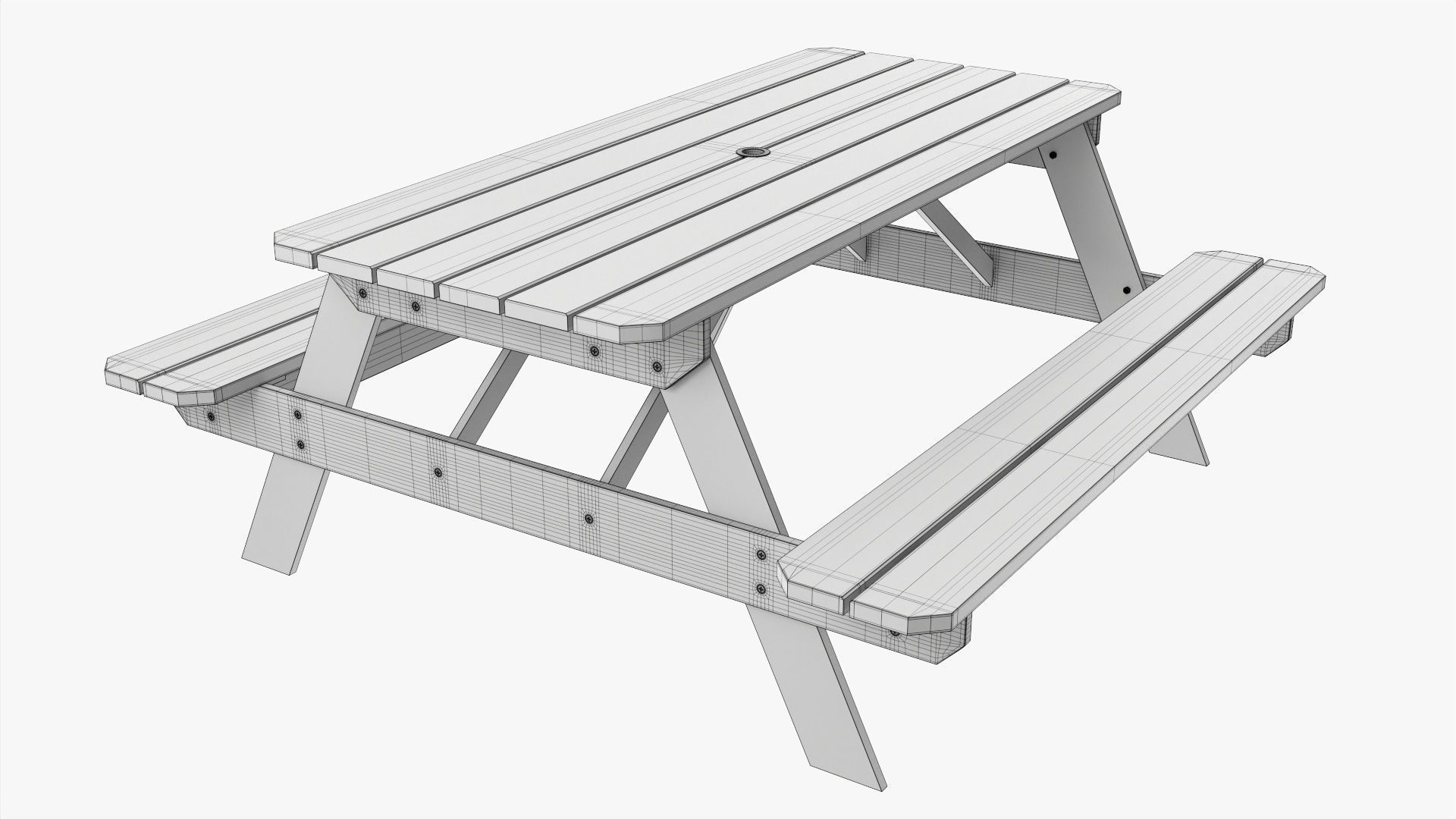 Wood Picnic Table dark 3D model_6
