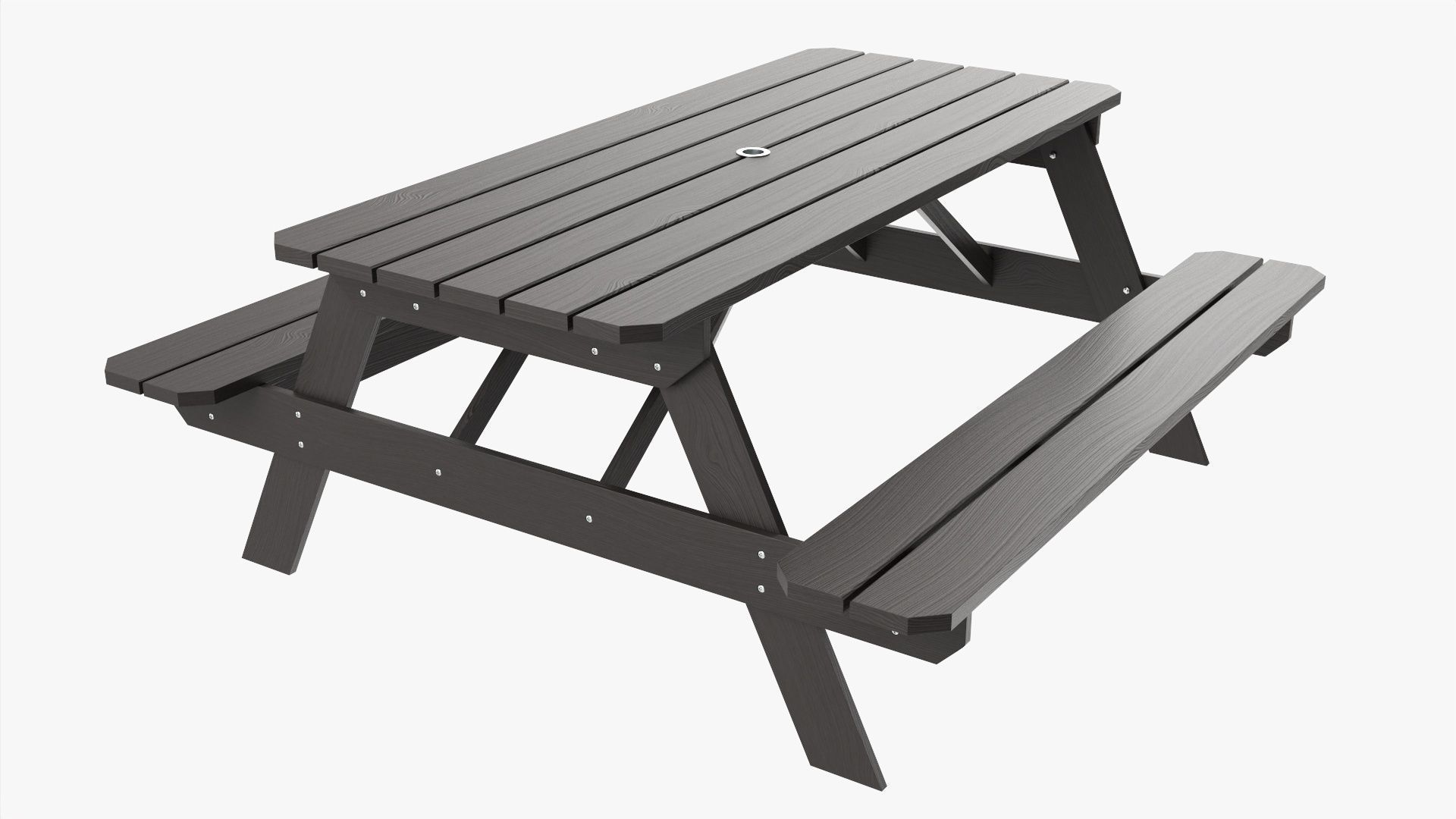 Wood Picnic Table dark 3D model_1