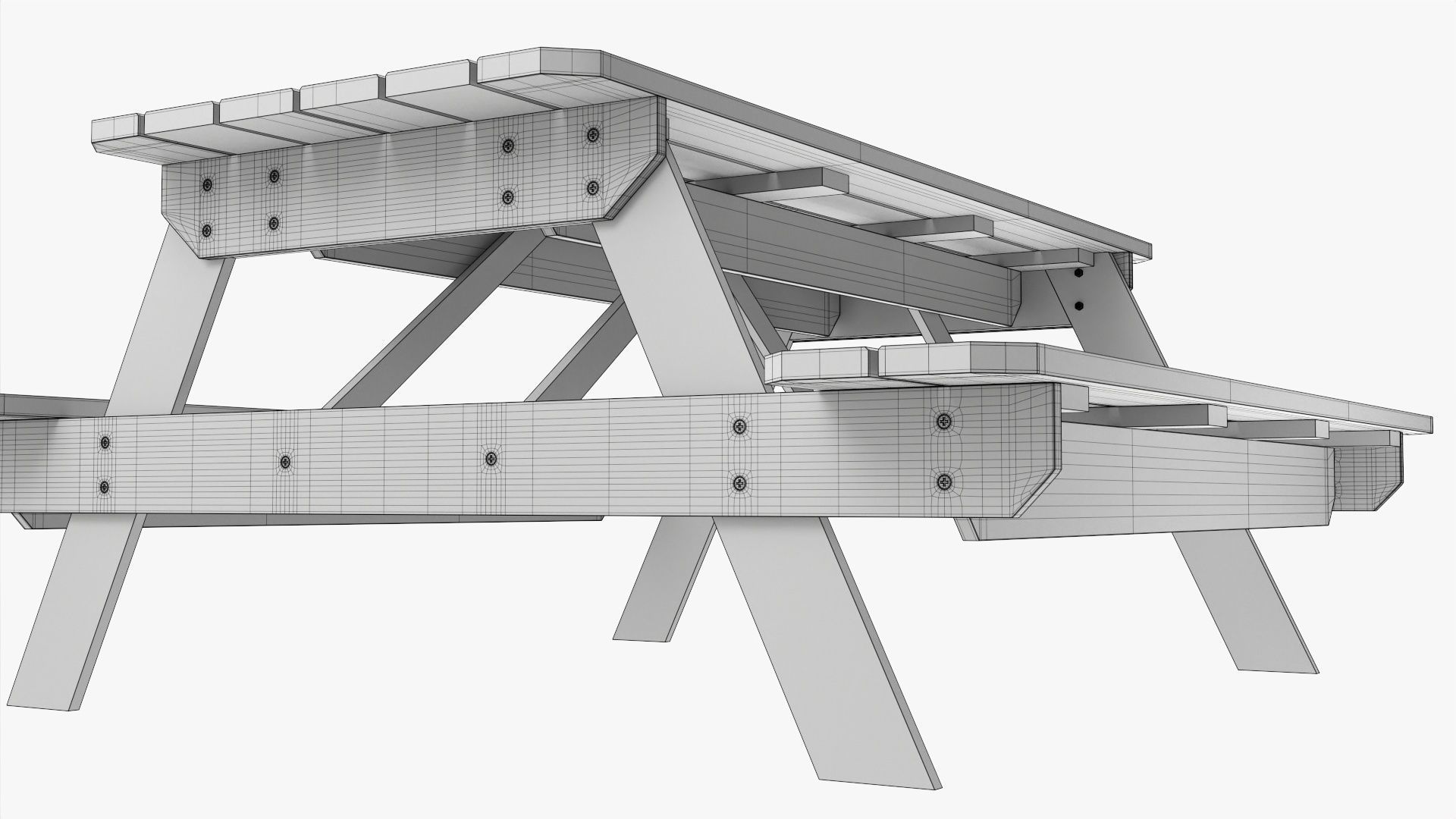 Wood Picnic Table dark 3D model_7