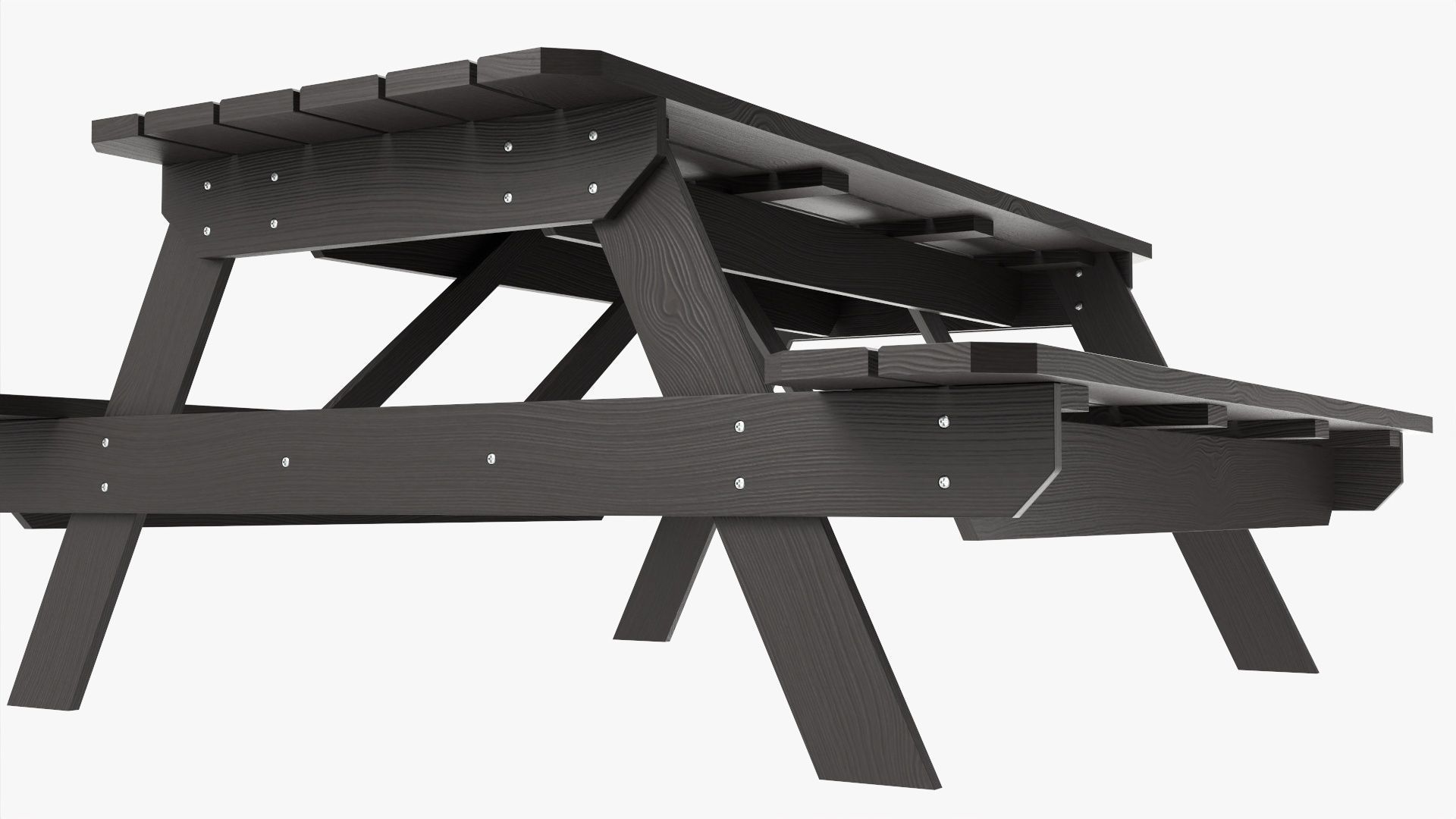 Wood Picnic Table dark 3D model_4