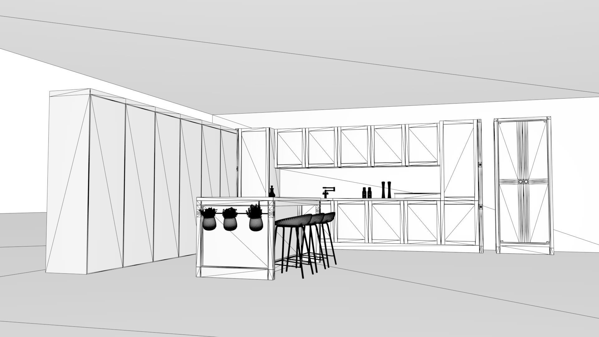 kitchen with marble floors and sky 3D model_12