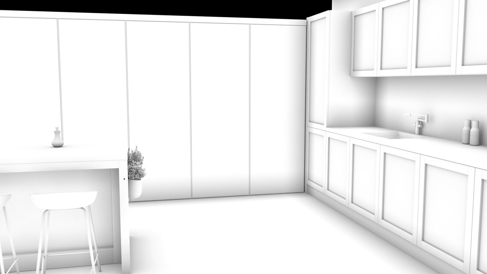 kitchen with marble floors and sky 3D model_8