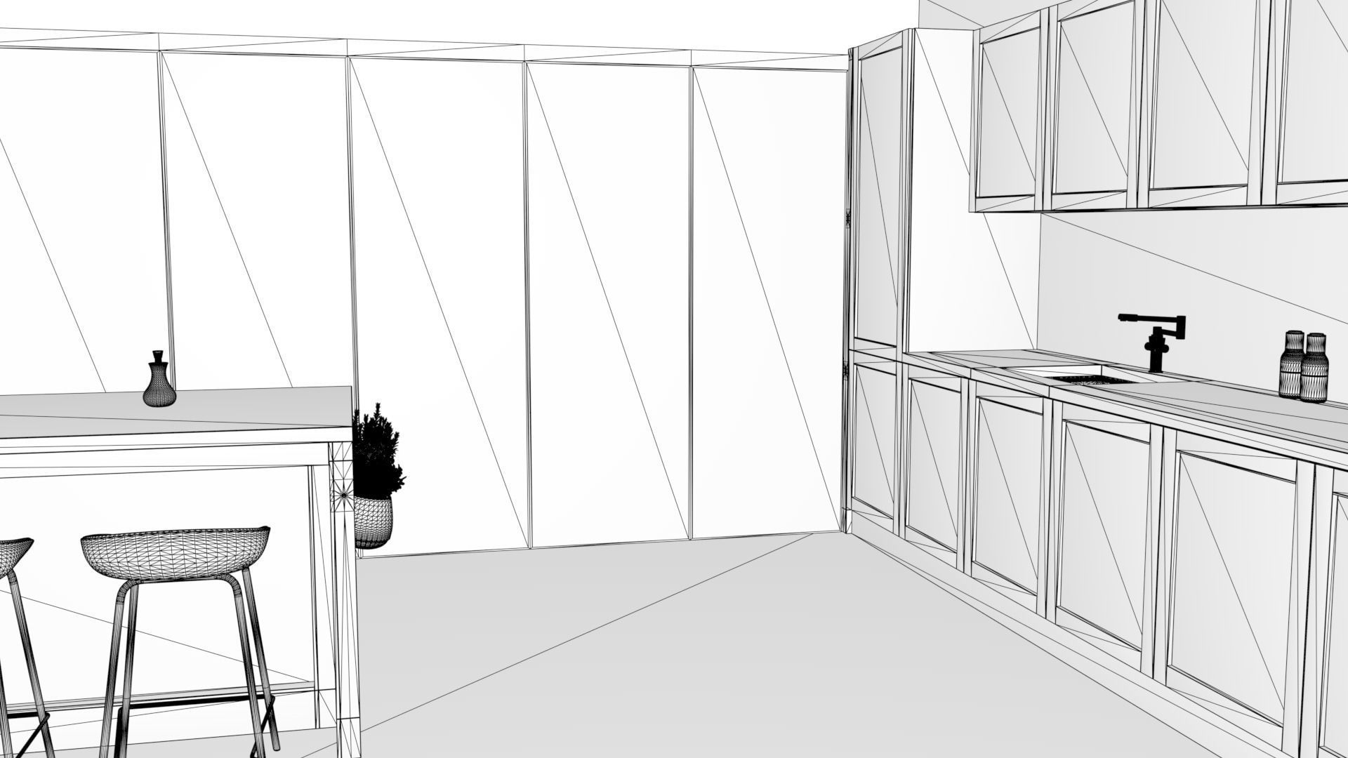 kitchen with marble floors and sky 3D model_14