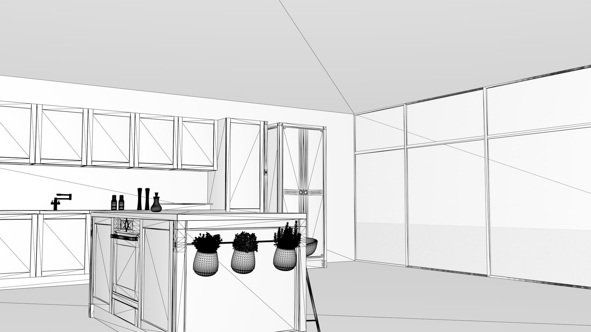 kitchen with marble floors and sky 3D model_13