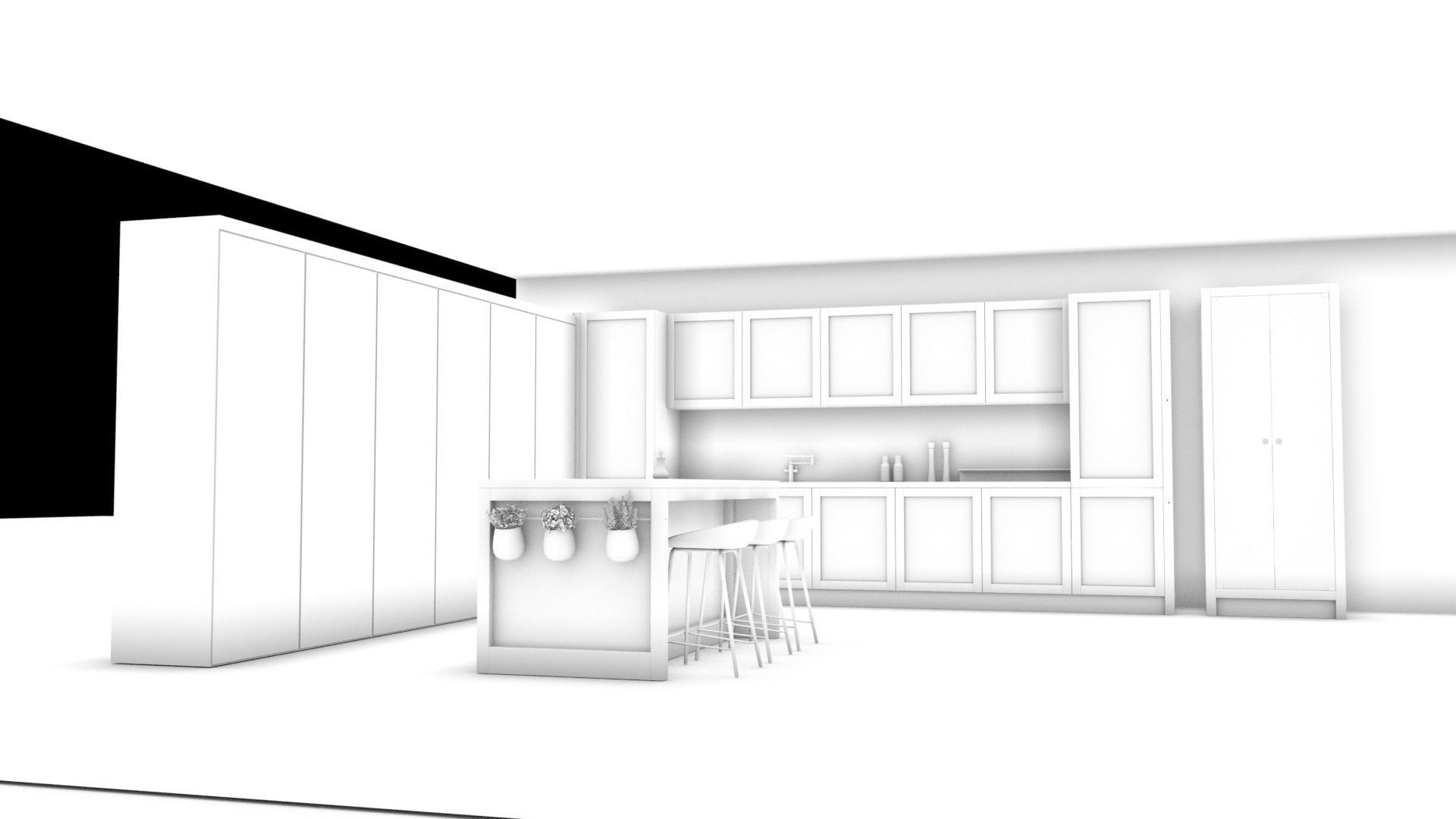 kitchen with marble floors and sky 3D model_6