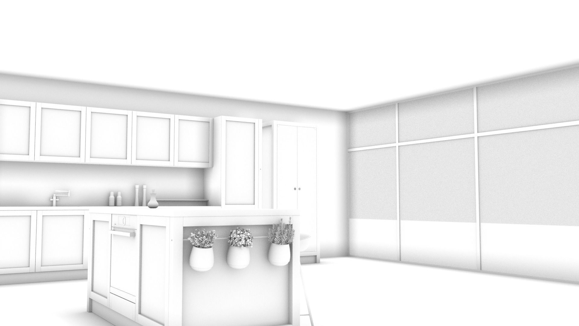 kitchen with marble floors and sky 3D model_7