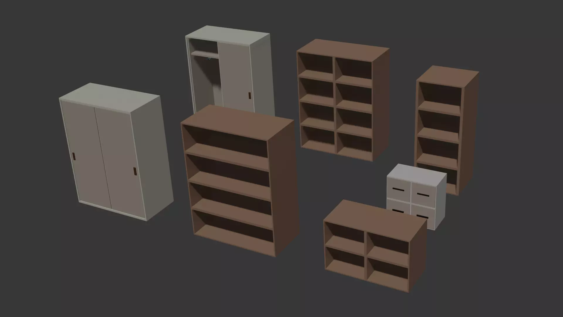 Cabinet set Cupboard PACK Poligon Low-poly 3D model