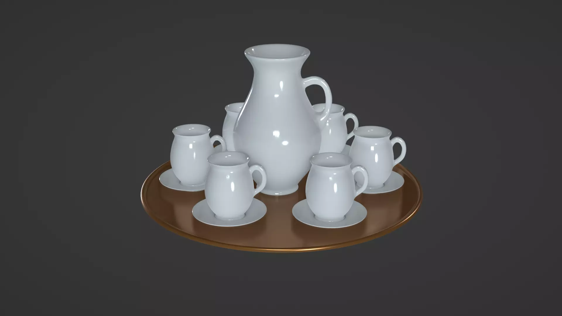 Porcelain vase and mugs set 3D model
