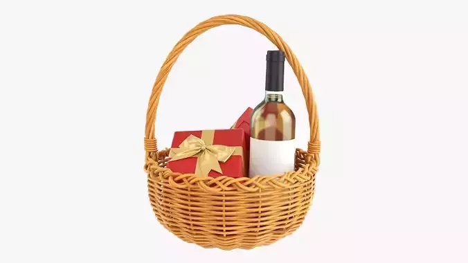 Wine bottle in wicker basket 03