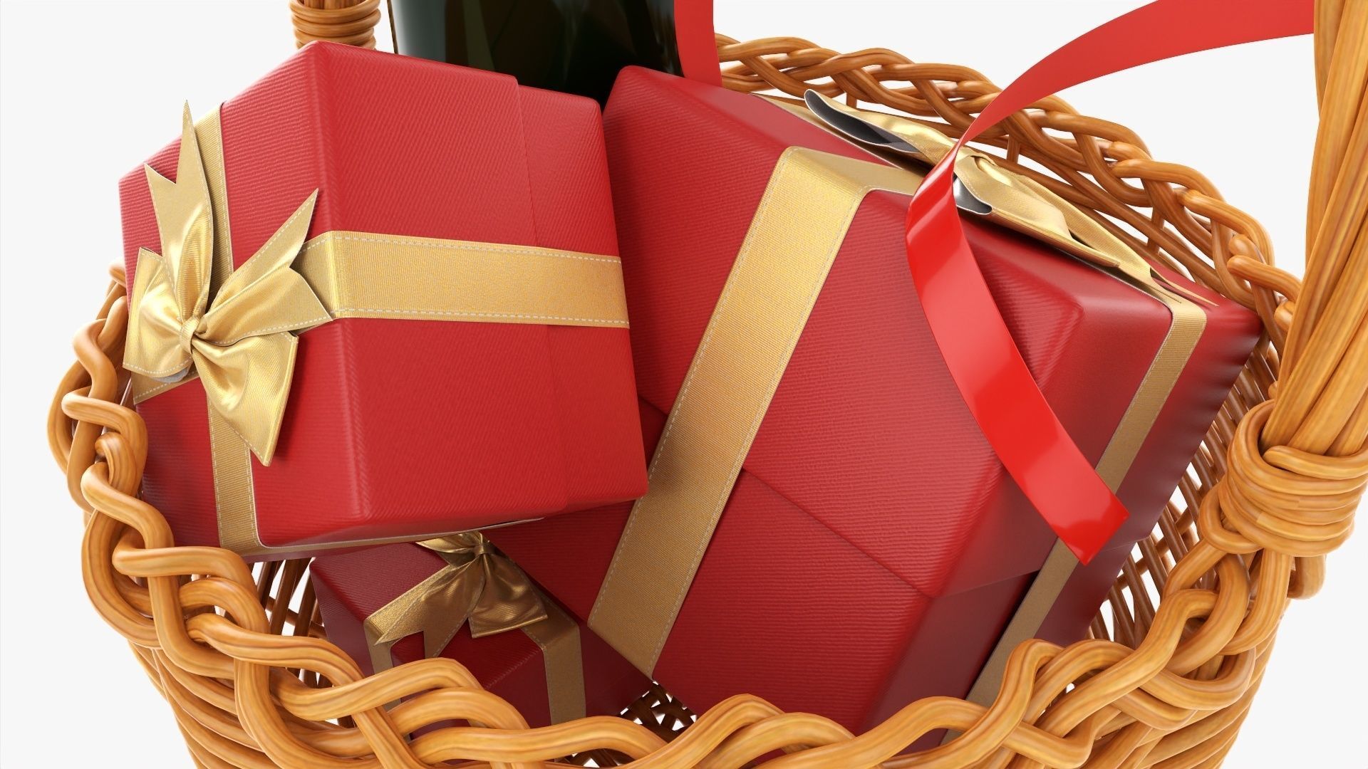 Wine bottle in wicker wooden basket 01 3D model_6