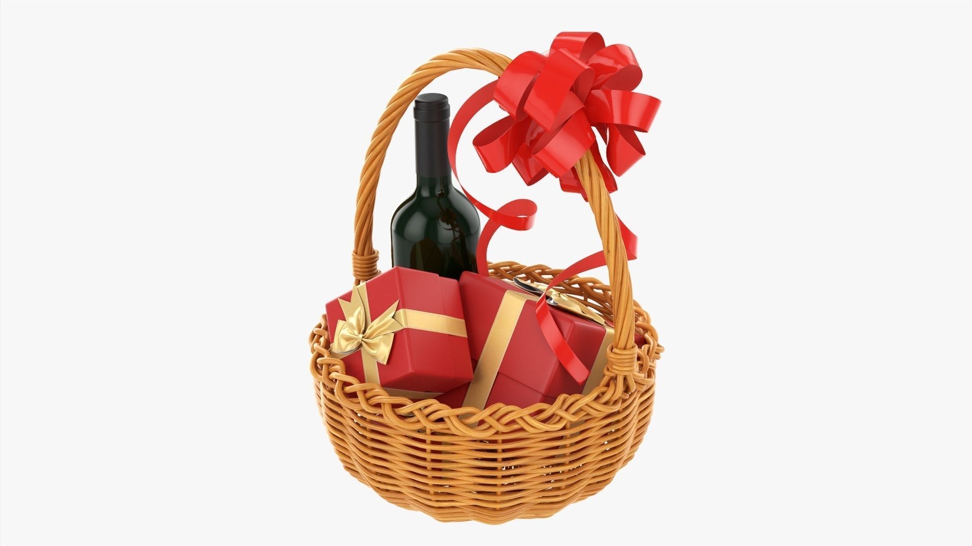 Wine bottle in wicker wooden basket 01 3D model_3