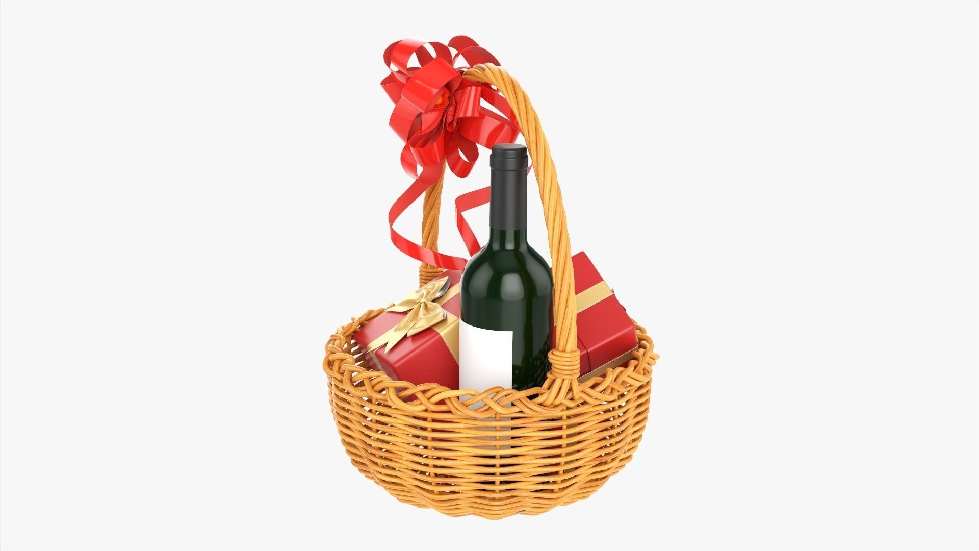 Wine bottle in wicker wooden basket 01 3D model_1