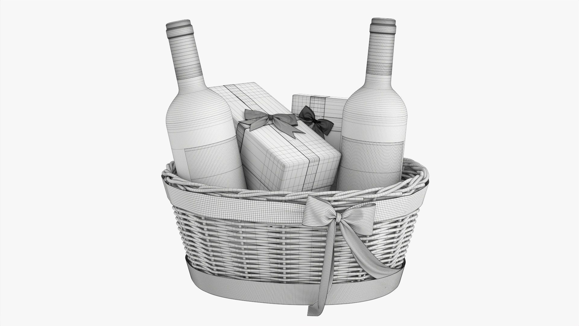 Wine bottle in wicker wooden basket 02 3D model_10