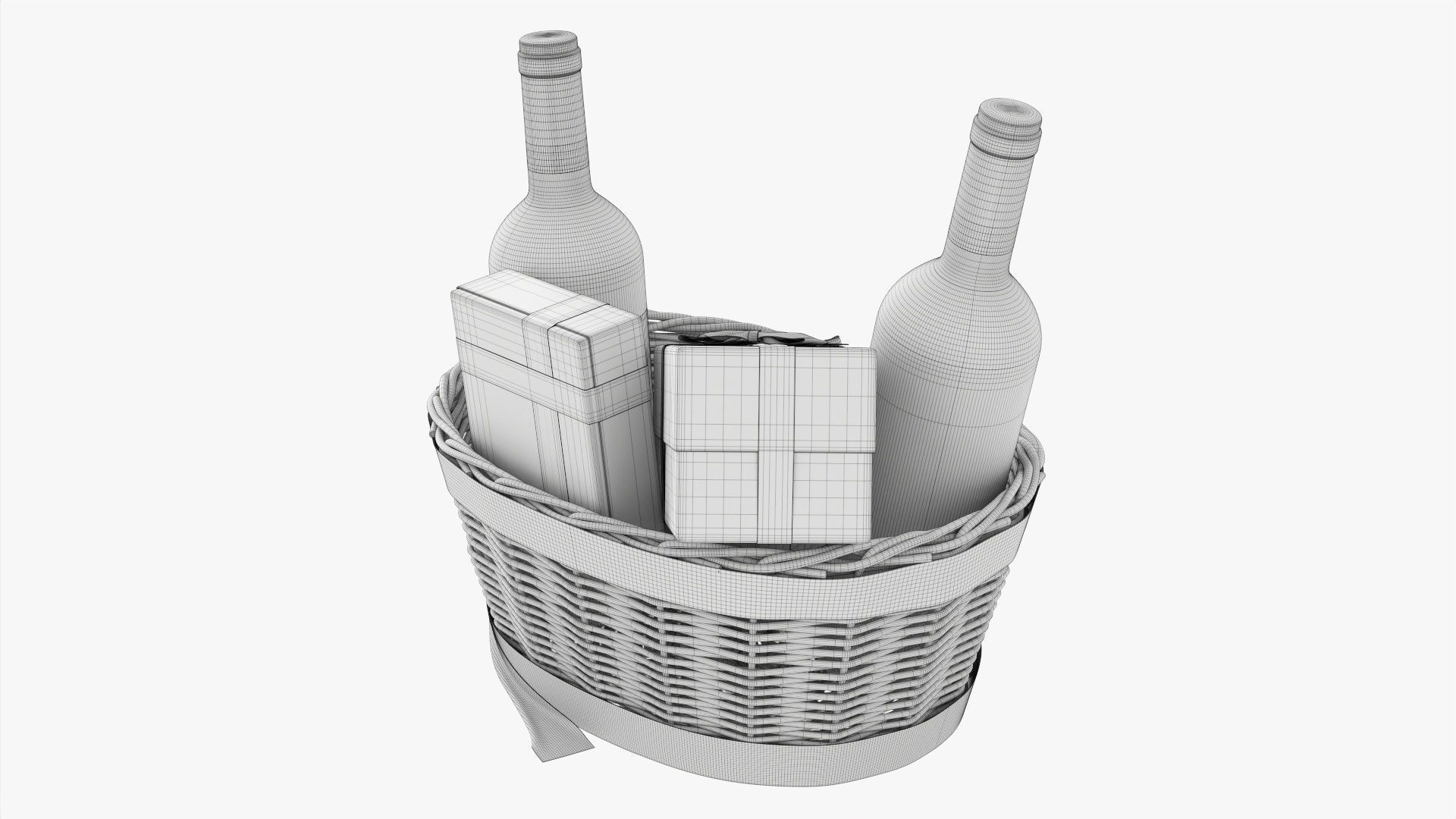 Wine bottle in wicker wooden basket 02 3D model_11