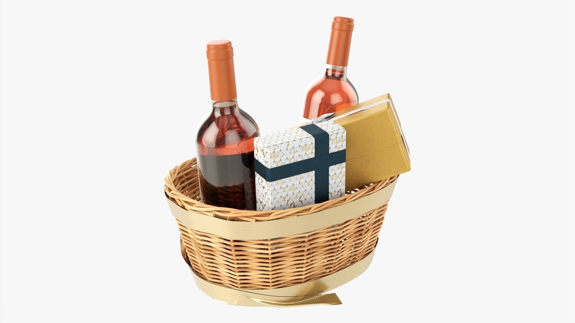 Wine bottle in wicker wooden basket 02 3D model_2