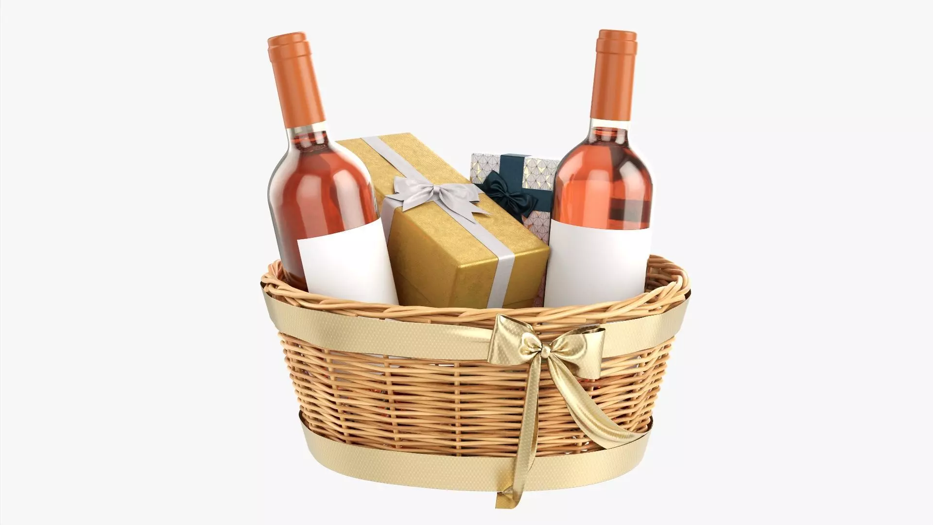 Wine bottle in wicker wooden basket 02 3D model_0