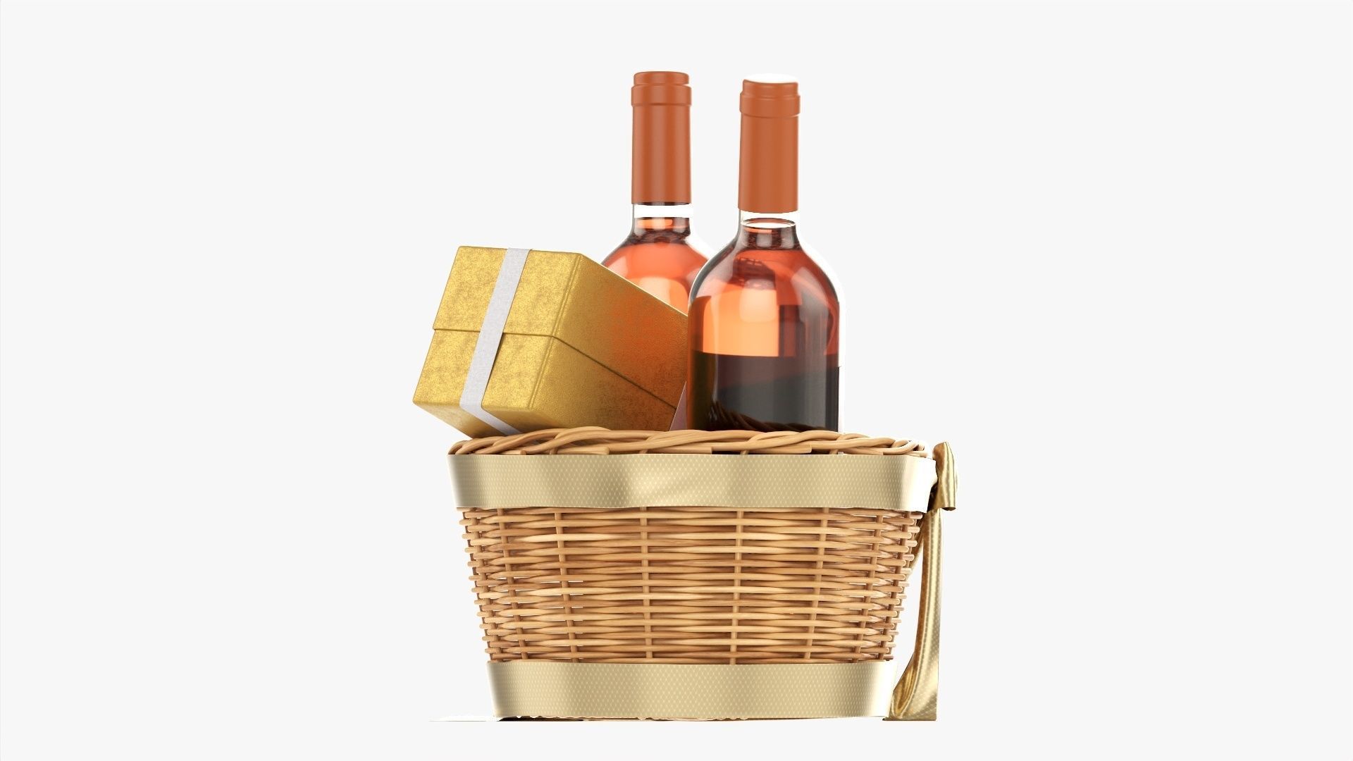 Wine bottle in wicker wooden basket 02 3D model_8
