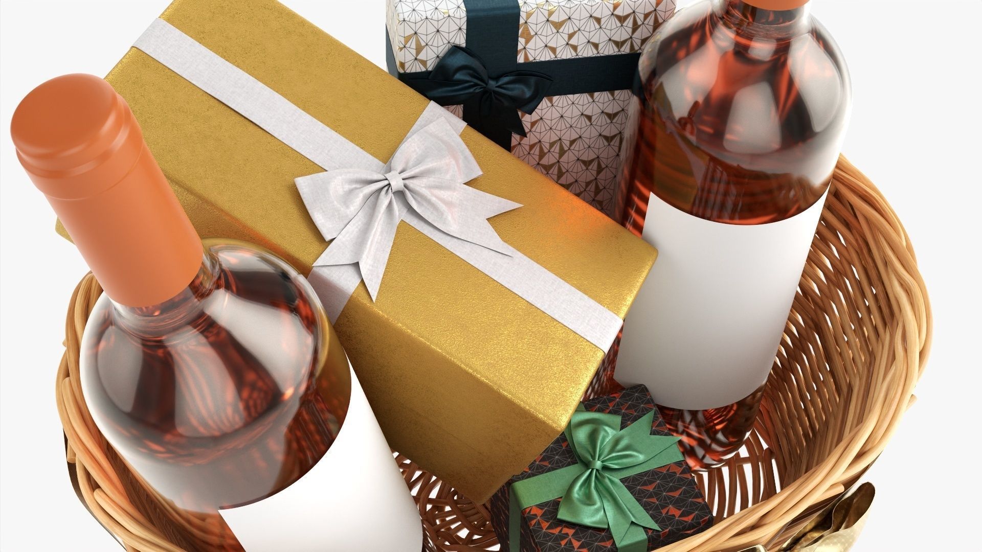 Wine bottle in wicker wooden basket 02 3D model_5