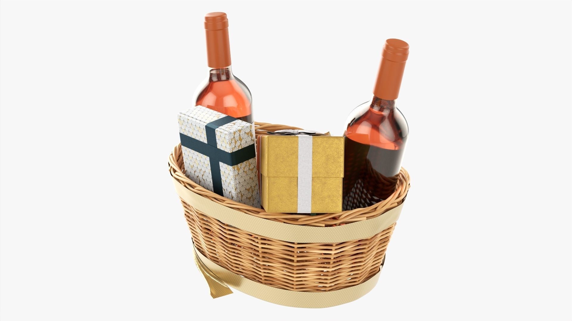 Wine bottle in wicker wooden basket 02 3D model_3