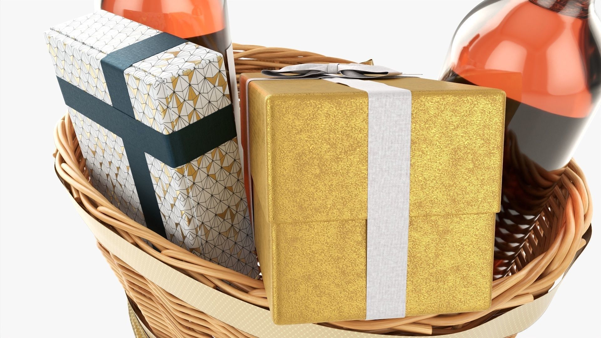 Wine bottle in wicker wooden basket 02 3D model_6