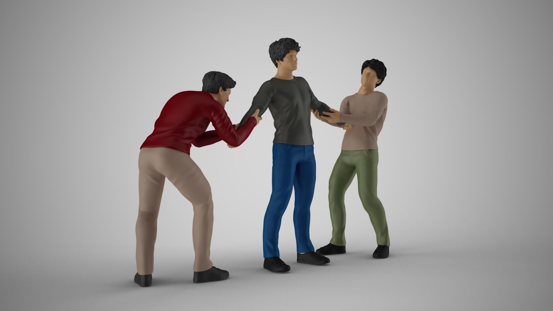 Two Men Tugging at Arms of Boy 3D print model_4