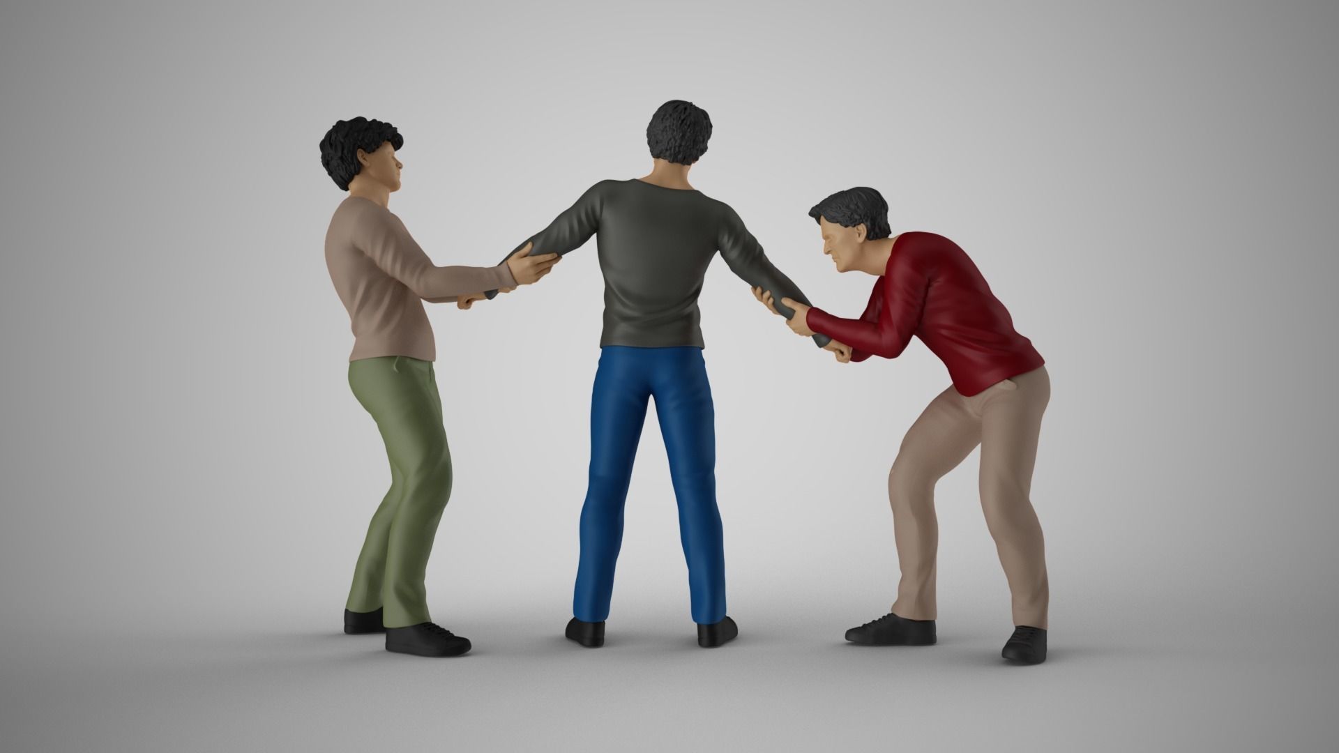 Two Men Tugging at Arms of Boy 3D print model_7