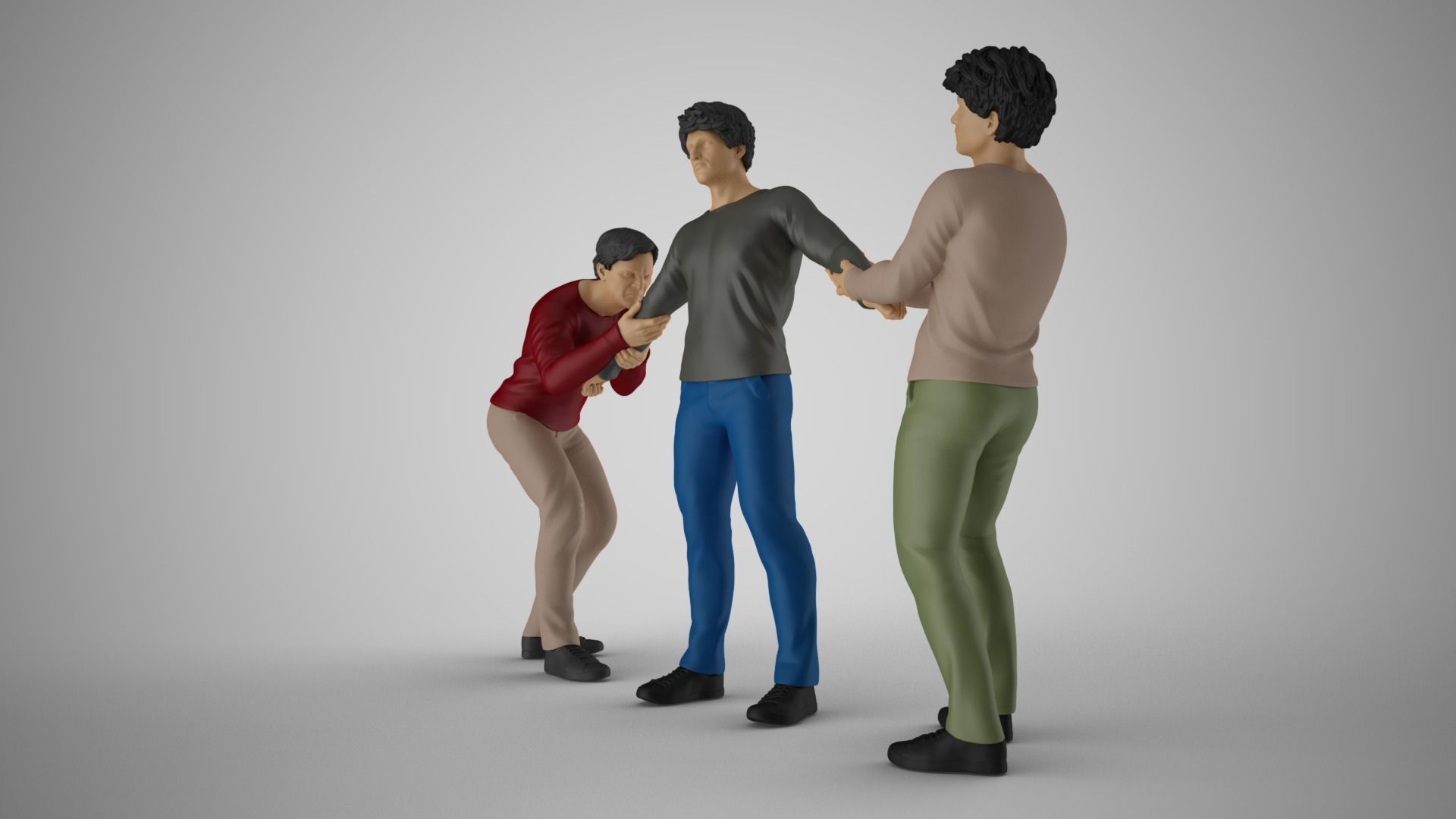 Two Men Tugging at Arms of Boy 3D print model_10