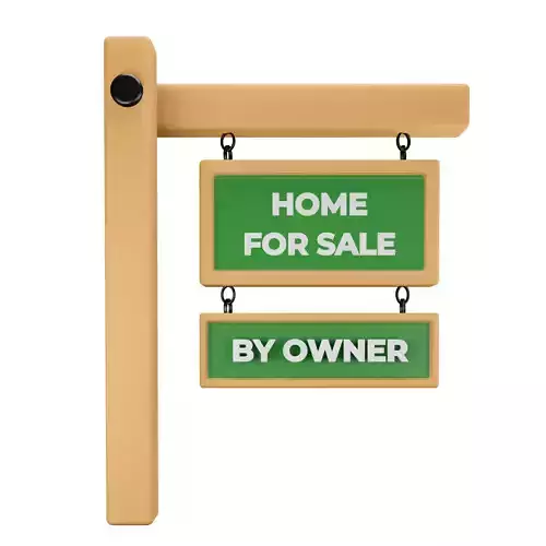 Wooden home for sale by owner sign Low-poly 3D model