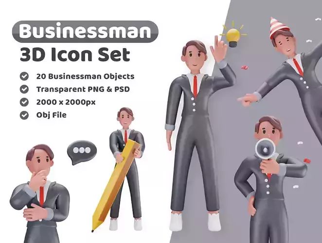 Businessman Icon Pack 3D Model Low-poly 3D model